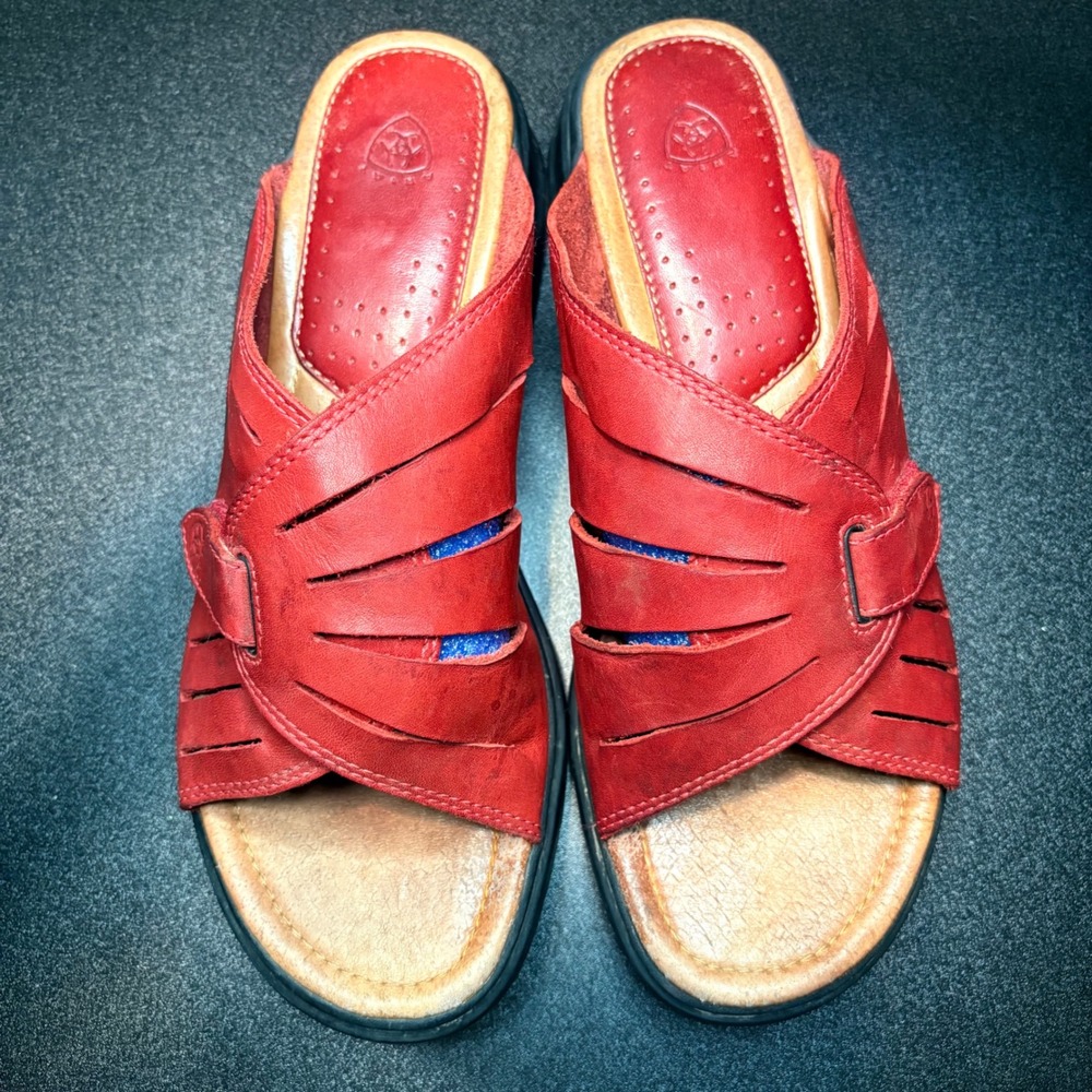 Ariat leather red woman's sandals slip on women's 10B slides western cavenders